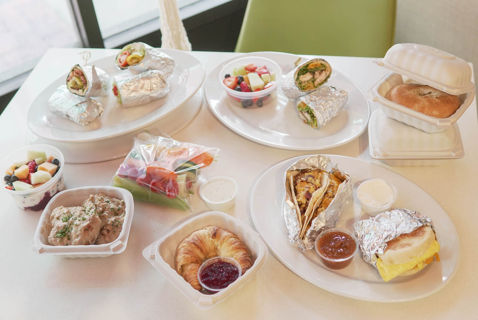 Variety of catered food on a table.