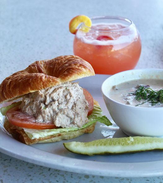 February specials include chicken salad sandwich on a croissant roll with a bowl of Italian sausage potato soup.