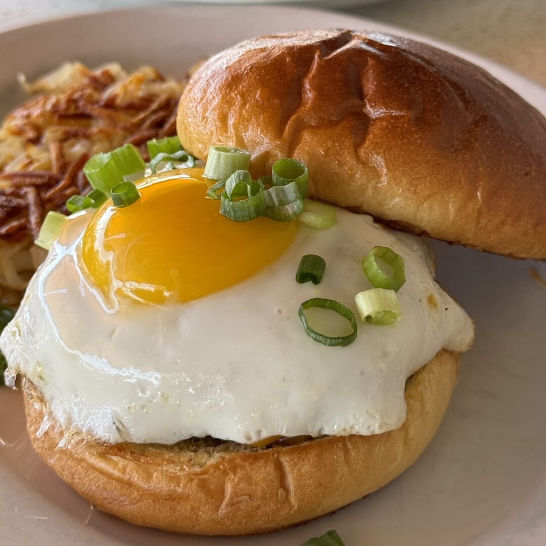 Burger topped with a fried egg