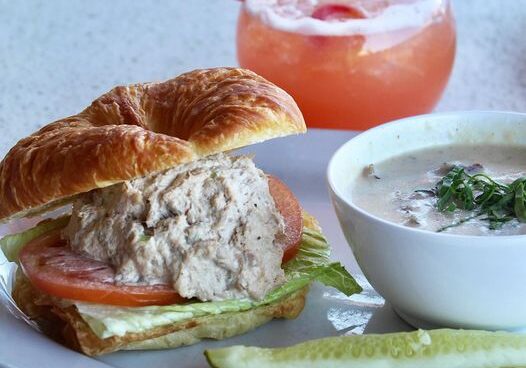 February specials include chicken salad sandwich on a croissant roll with a bowl of Italian sausage potato soup.